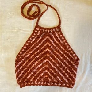 Crochet Halter Orange & Pink Boho Crop Top